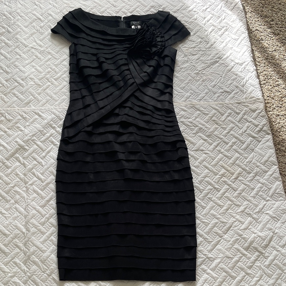 Tadashi Elegant Black Layered Midi Dress